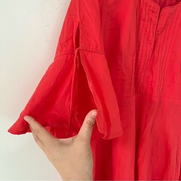 Biba Coral Pink  Bell Sleeves Cotton Pockets Maxi Dress - Picture 5 of 12